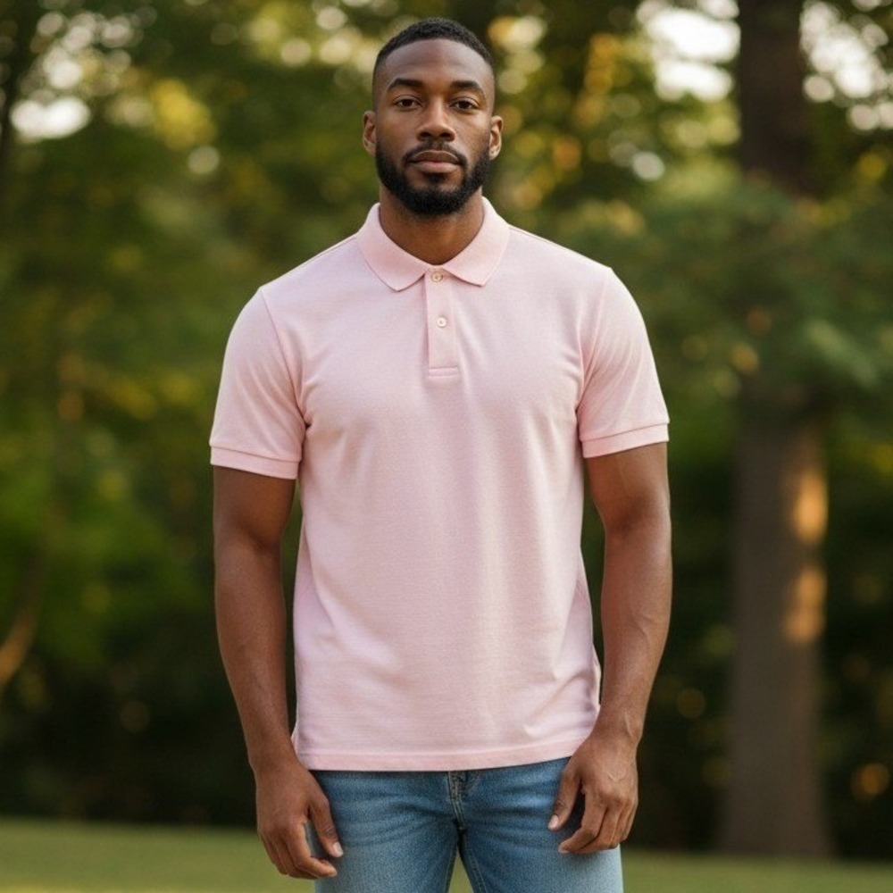 Lands End Mens Supima Cotton Polo Shirt Light Pink Short Sleeve Size M 38-40